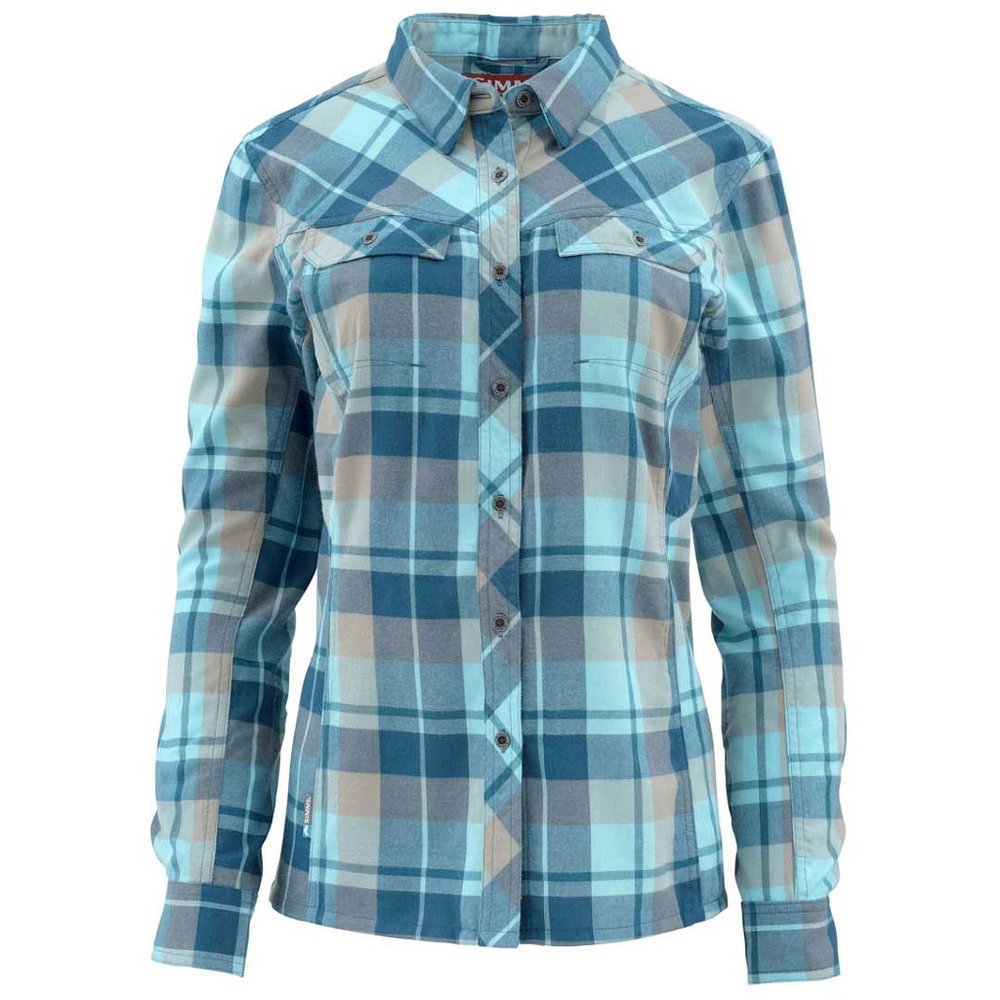 SIMMS Wool Blend Flannel Shirt, Womens Size Medium, UPF 50, L/S Seaglass Plaid